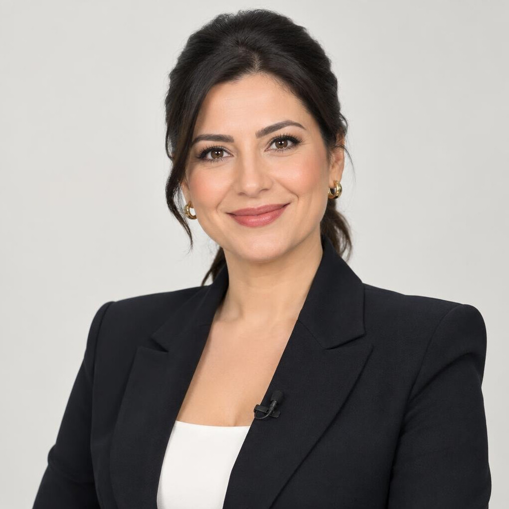 Turkish woman broadcast coach in professional attire