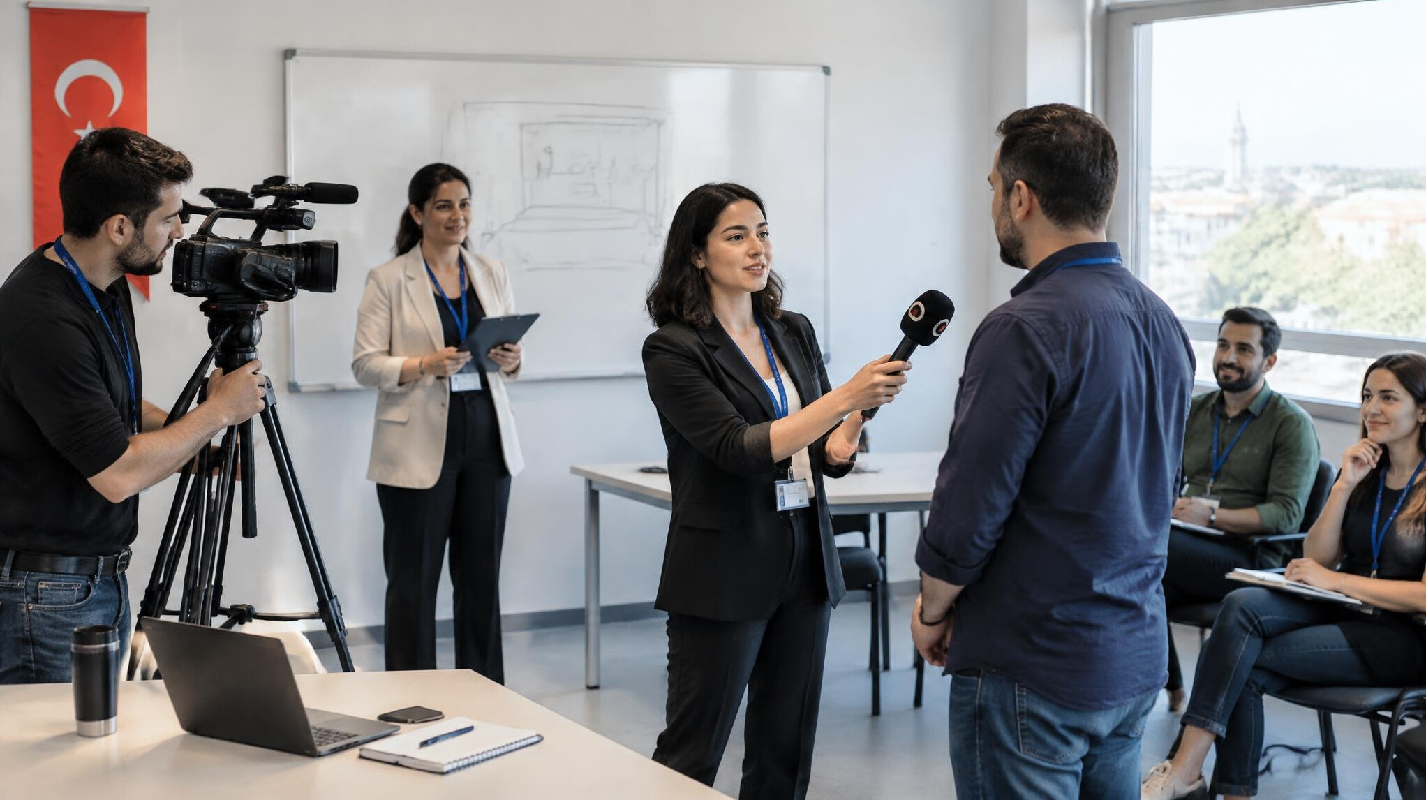 Workshop session with Turkish broadcast professionals practicing scenarios